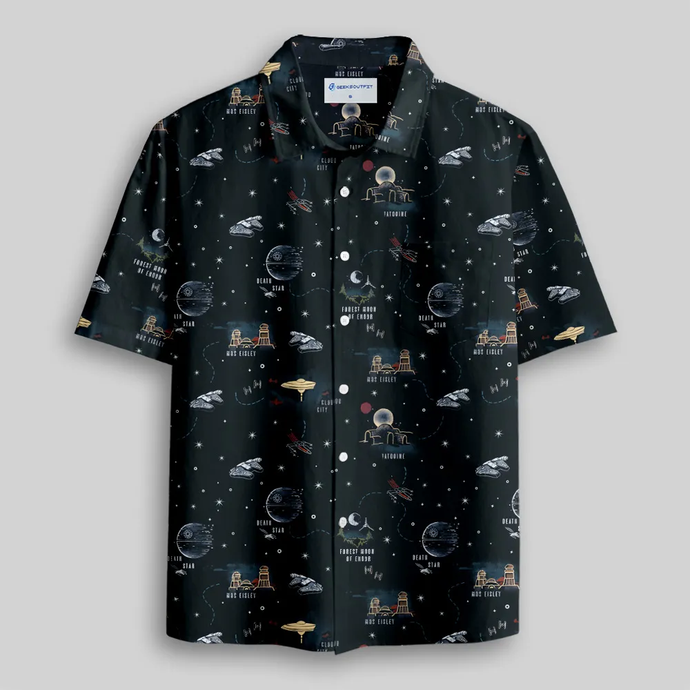 Space War Map Button Up Pocket Shirt
