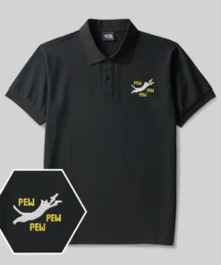 Alternative view of Pew Pew Pew Cat Geek Embroidered Polo Shirts