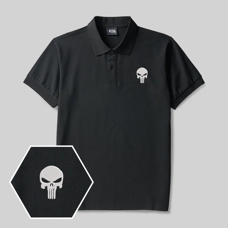 Skull of Justice Geek Embroidered Polo Shirts