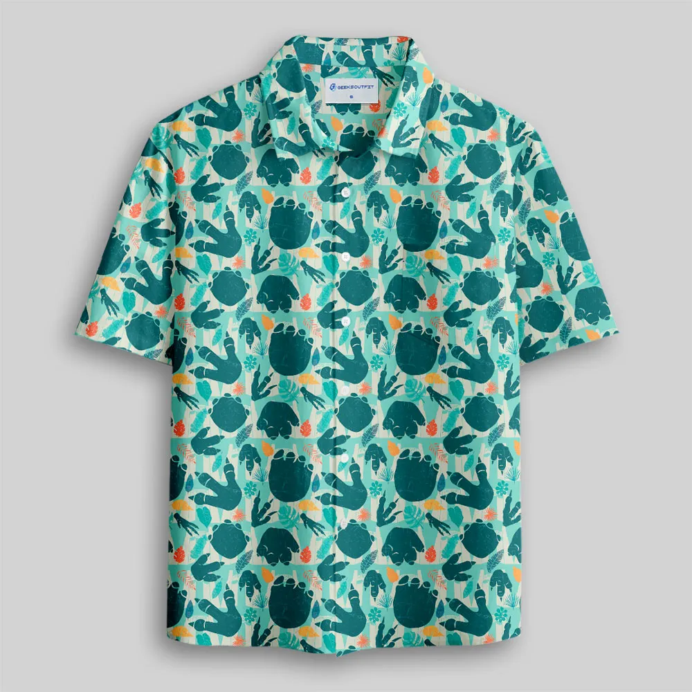 Dinosaur Footprints Hawaii Button Up Pocket Shirt