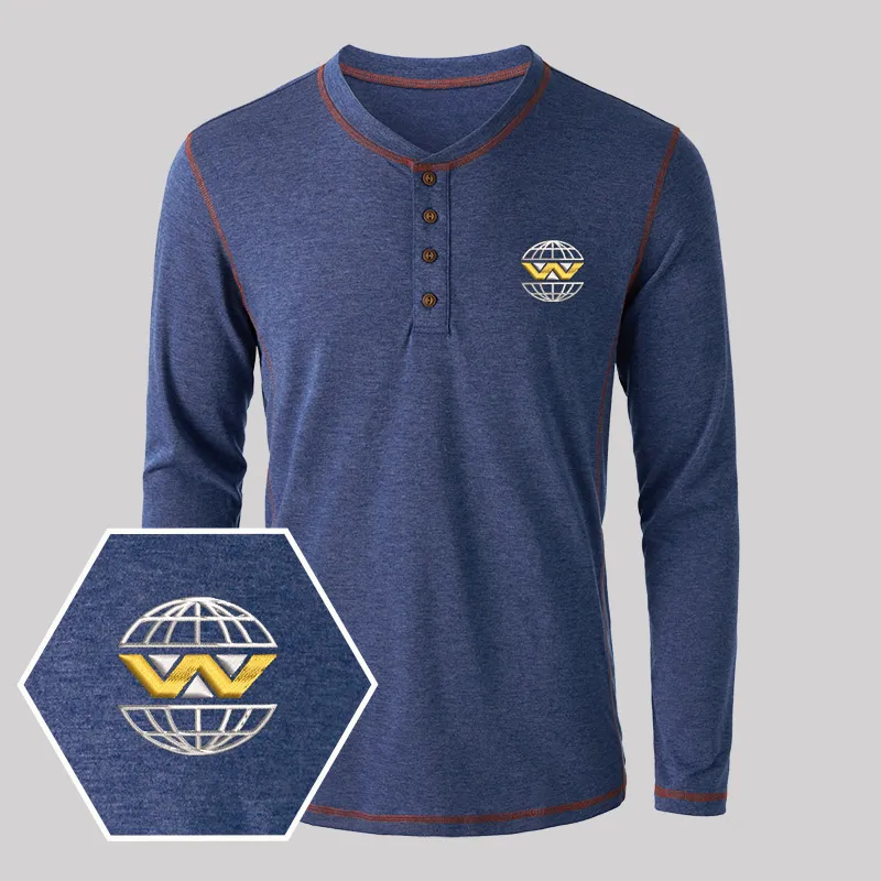Weyland Yutani Embroidered Long Sleeve Henley Shirts