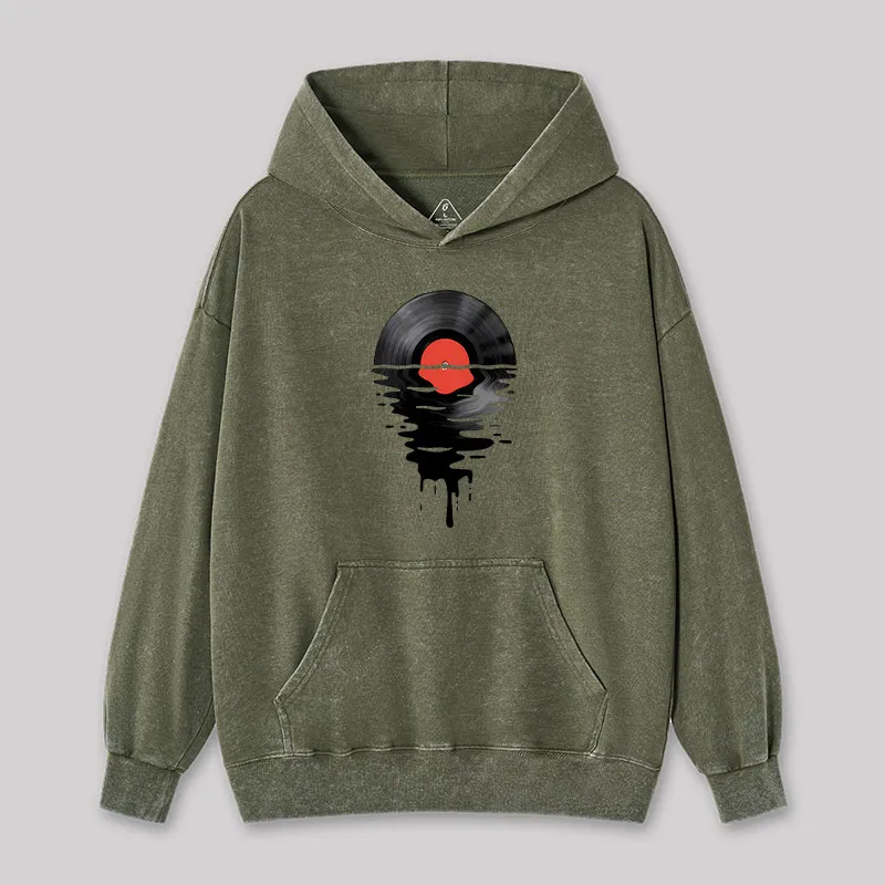 Vinyl LP Music Record Sunset Red Washed Hoodie - Image 4