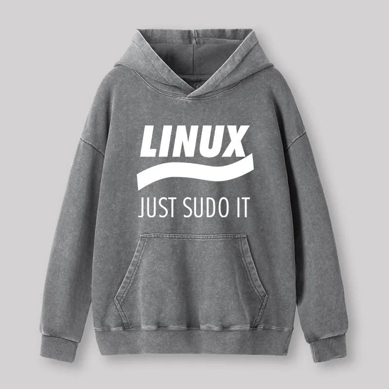Linux Just Sudo It Geek Washed Hoodie - Image 4