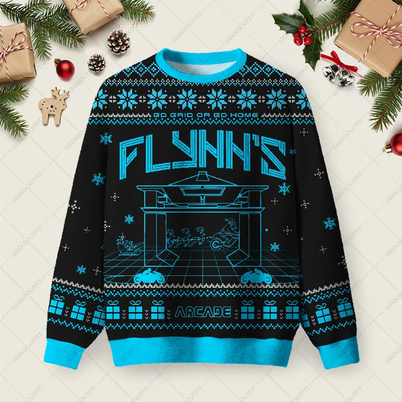Flynn's Arcade Ugly Christmas Fuzzy Fleece Sweatshirt