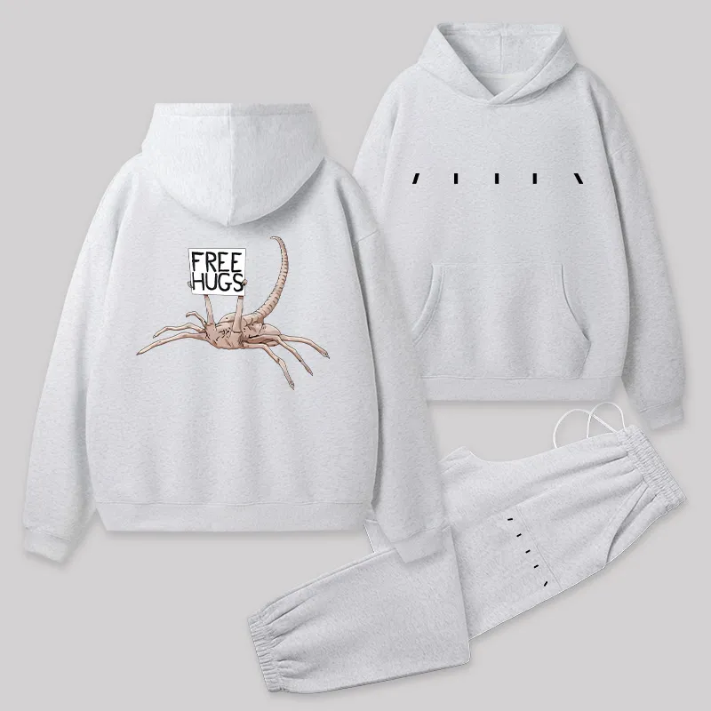 Free Hugs Alien Front and Back Printed Geek Fleece Hoodie Set - Image 4