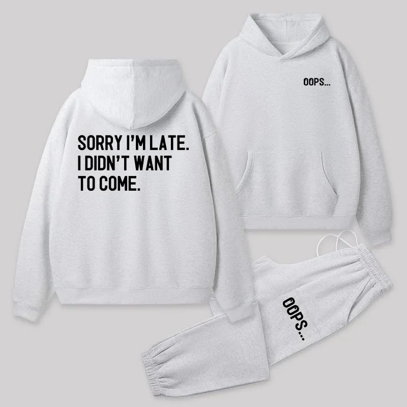 Sorry Im Late Front and Back Printed Geek Fleece Hoodie Set - Image 4