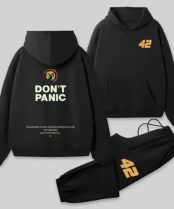 Don't Panic Front and Back Printed Geek Fleece Hoodie Set