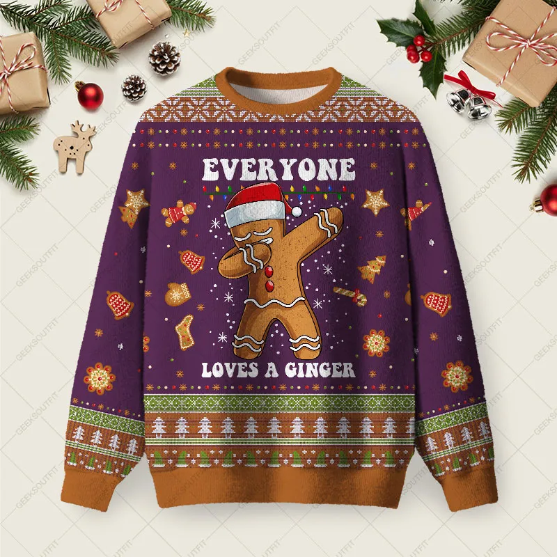 Gingerbread Dabbing Dance Christmas Purple Ugly Christmas Fuzzy Fleece Sweatshirt