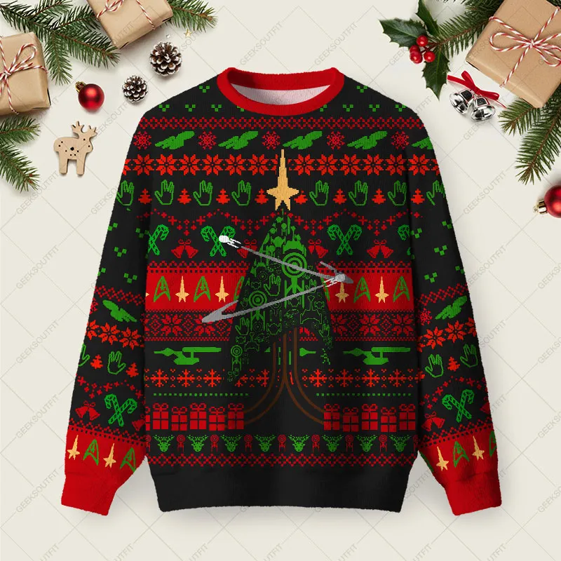 Scifi Space Universe Black Ugly Christmas Fuzzy Fleece Sweatshirt