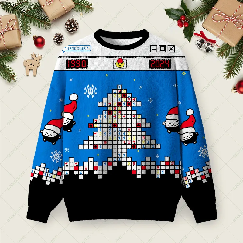 Minesweeper Ugly Christmas Fuzzy Fleece Sweatshirt