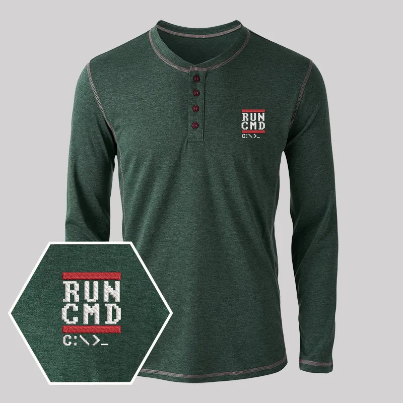 Run CMD Geek Embroidered Long Sleeve Henley Shirts - Image 5