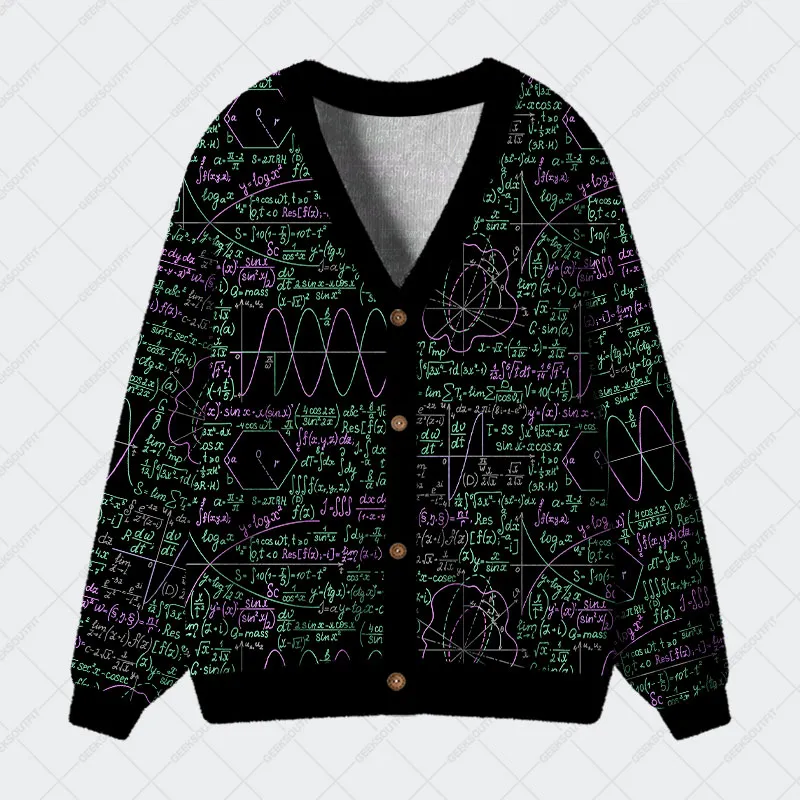 Math Function Curve Black Geek Ugly Cardigan Sweaters