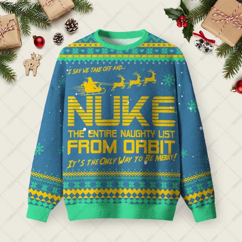 Nuke the Naughty List Ugly Christmas Fuzzy Fleece Sweatshirt