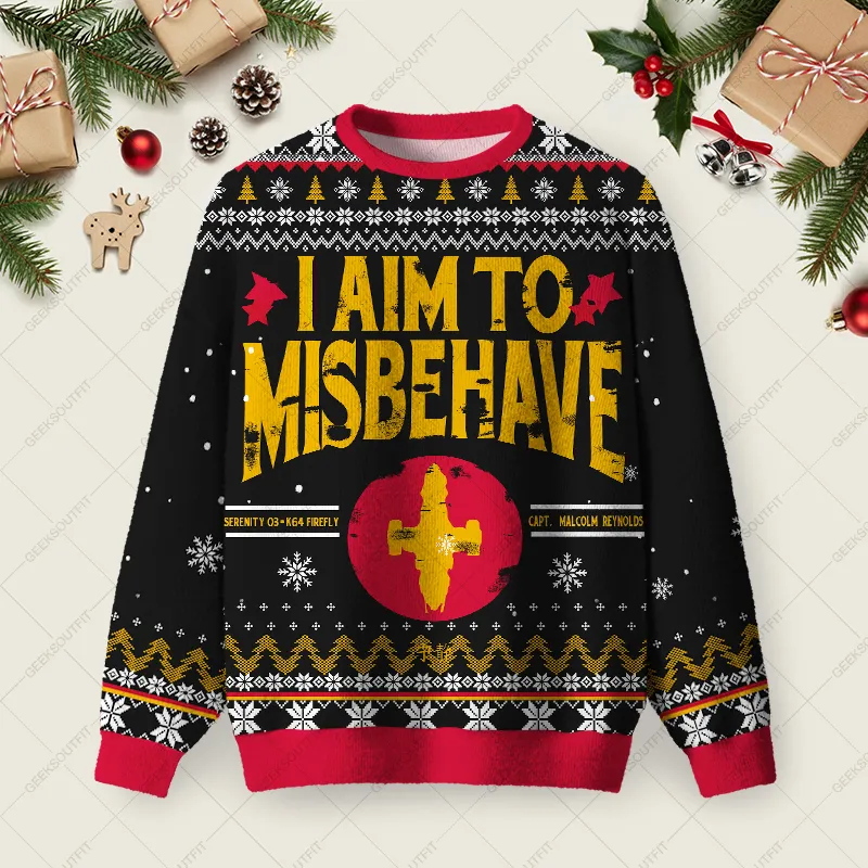 I Aim to Misbehave Ugly Christmas Fuzzy Fleece Sweatshirt