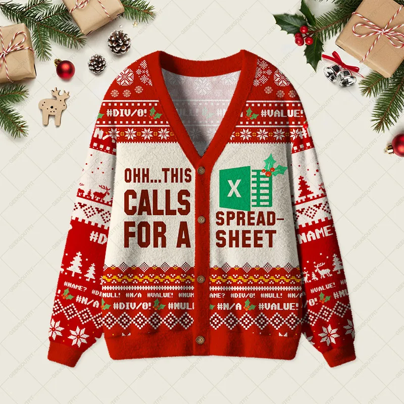 Ohh This Calls for a Spreadsheet Red Geek Ugly Cardigan Sweaters