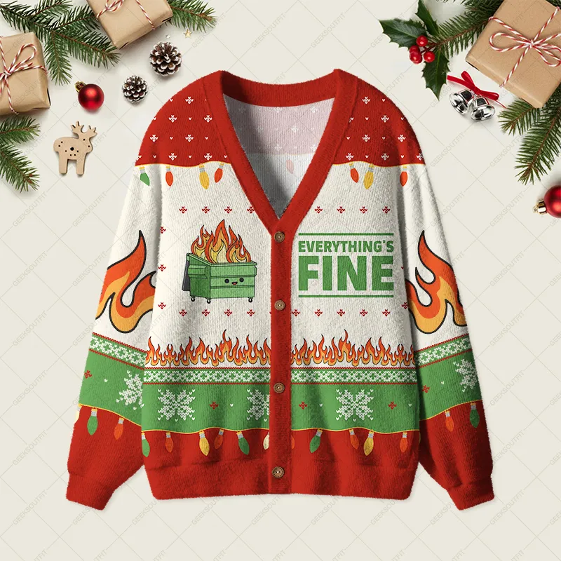 Everything is Fine Christmas Geek Ugly Cardigan Sweaters