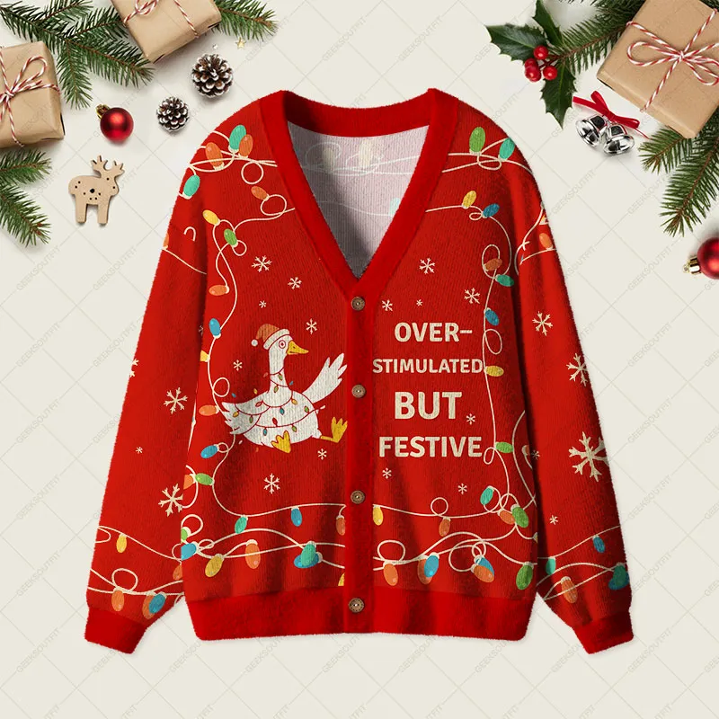 Overstimulated But Festive Geek Ugly Cardigan Sweaters