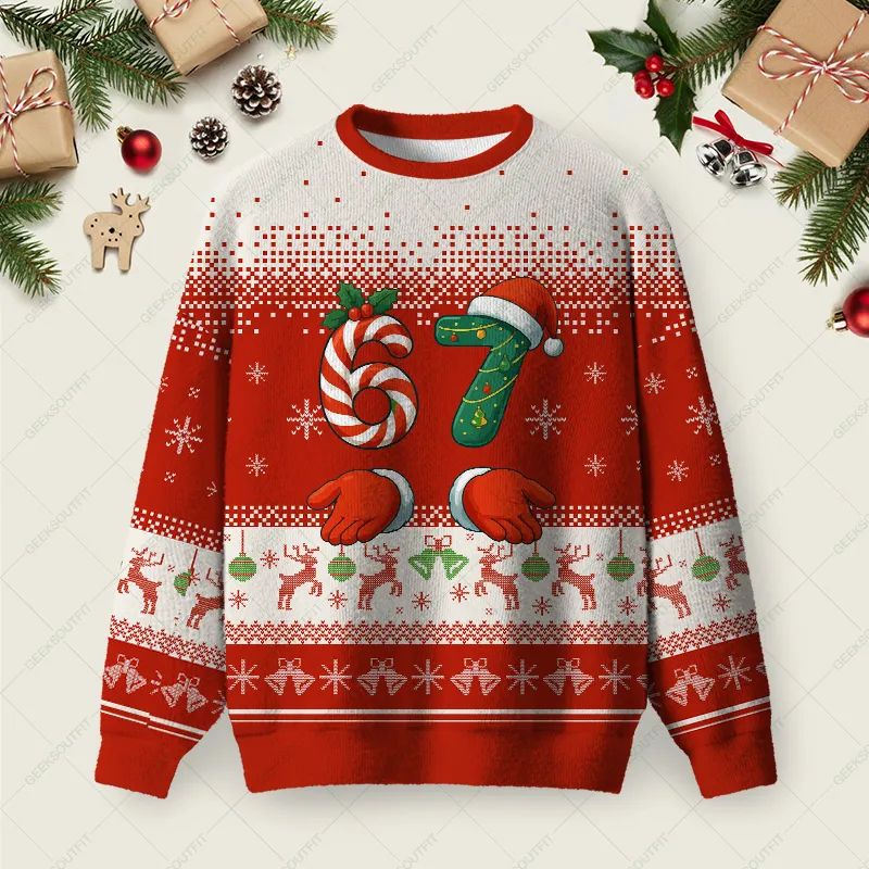 67 Red Ugly Christmas Fuzzy Fleece Sweatshirt