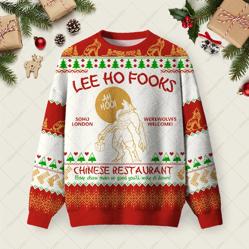 LEE HO FOOKS Ugly Christmas Fuzzy Fleece Sweatshirt