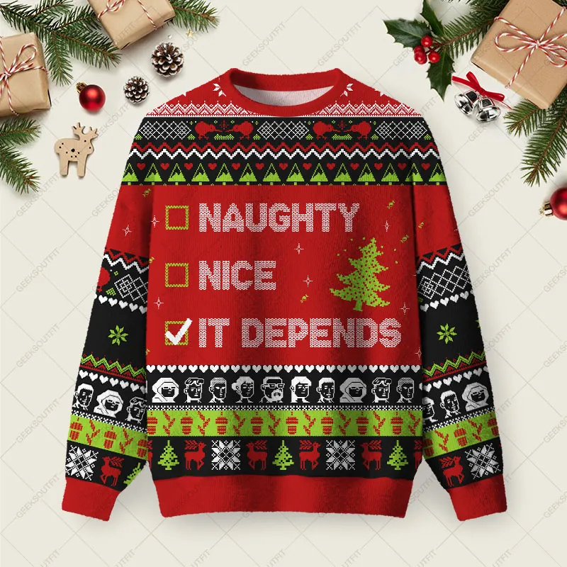 It Depends Ugly Christmas Fuzzy Fleece Sweatshirt