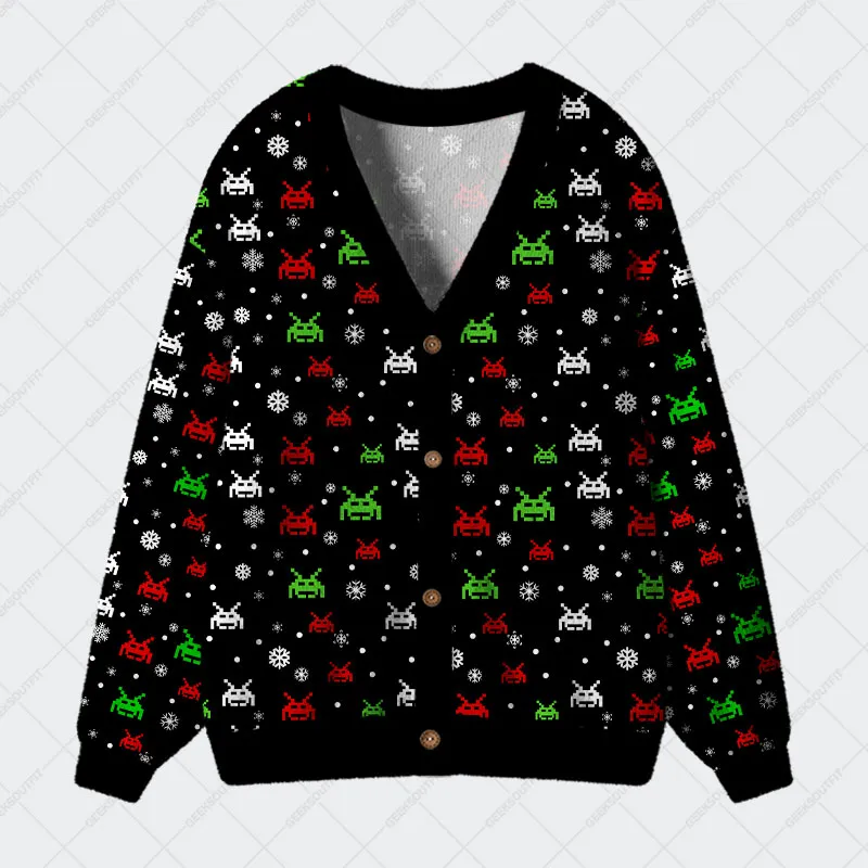Christmas Retro Game Elements Geek Ugly Cardigan Sweaters