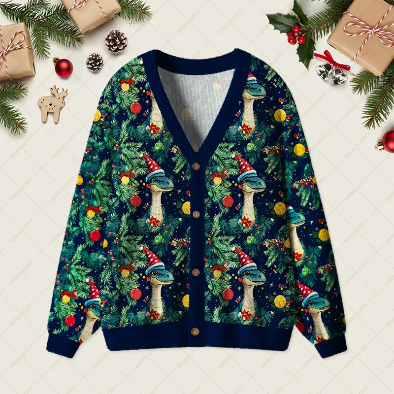 Christmas Dinosaur Geek Ugly Cardigan Sweaters