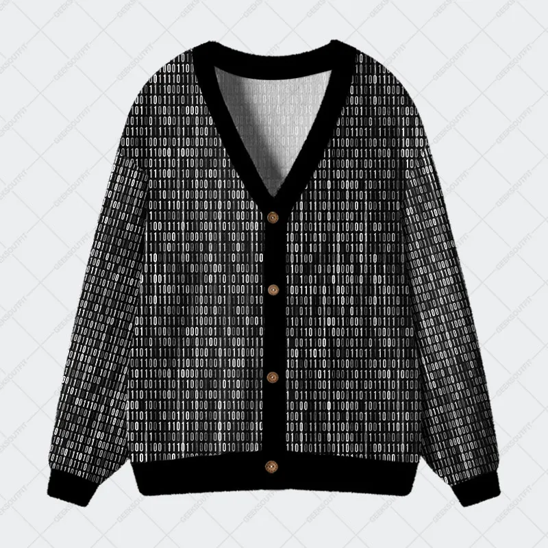 Binary Computer 1s and 0s Black Geek Ugly Cardigan Sweaters
