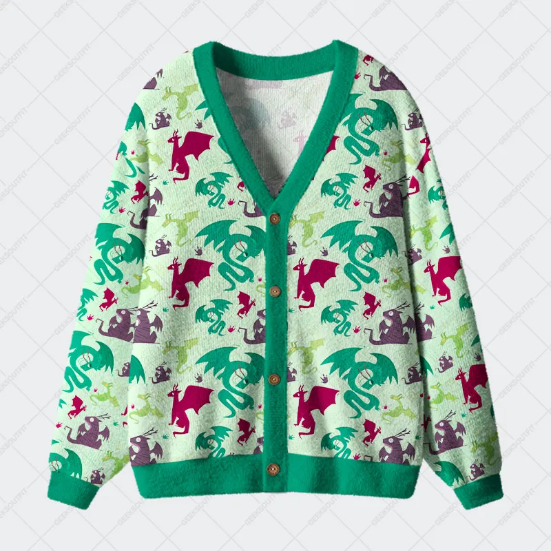 Dragons Pistachio Green Geek Ugly Cardigan Sweaters