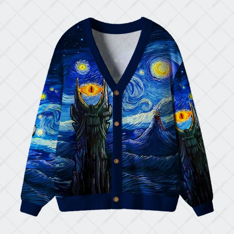 Starry Night of Mountain Geek Ugly Cardigan Sweaters