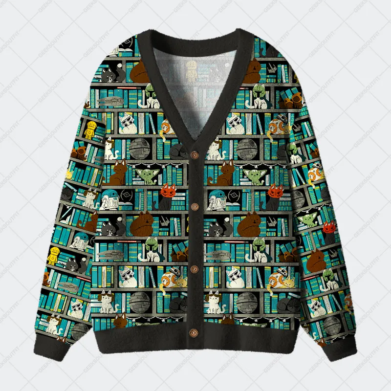 Sci-Fi Universe Bookshelf Geek Ugly Cardigan Sweaters