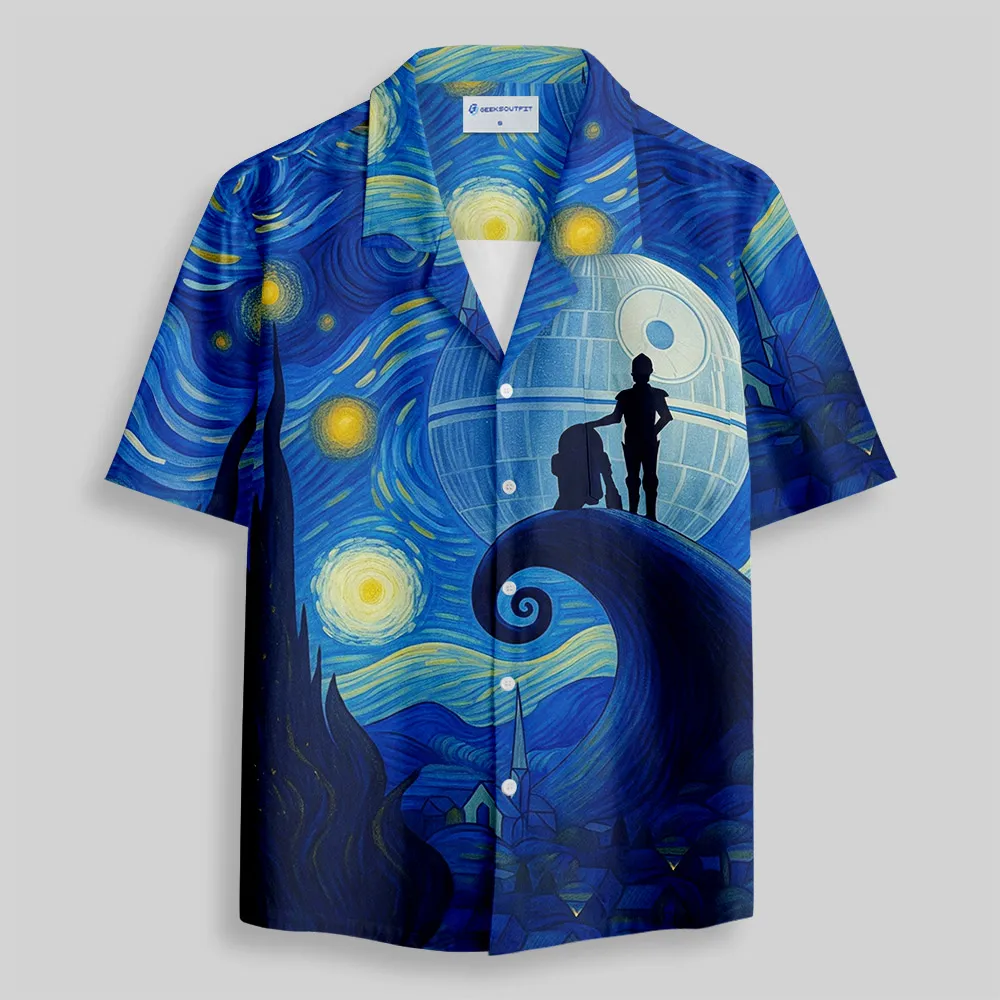 Robot Under The Starry Night Button Up Pocket Shirt - Image 2