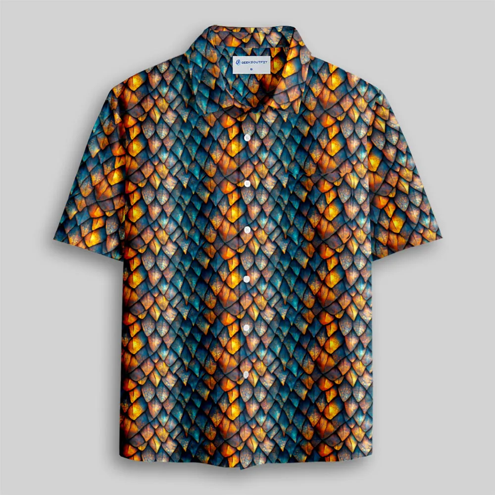 Sleek Sci Fi Dragon Scales Button Up Pocket Shirt