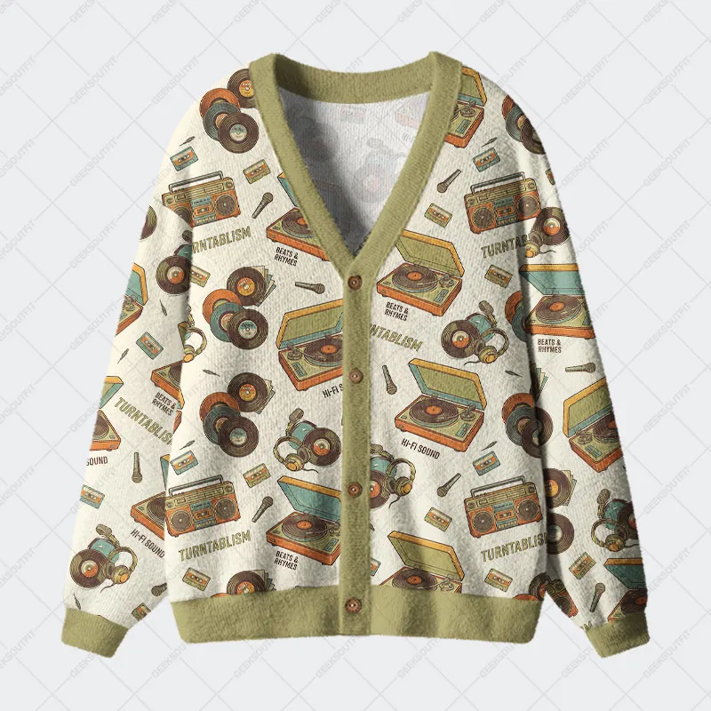 Vinyl Memory Geek Ugly Cardigan Sweaters