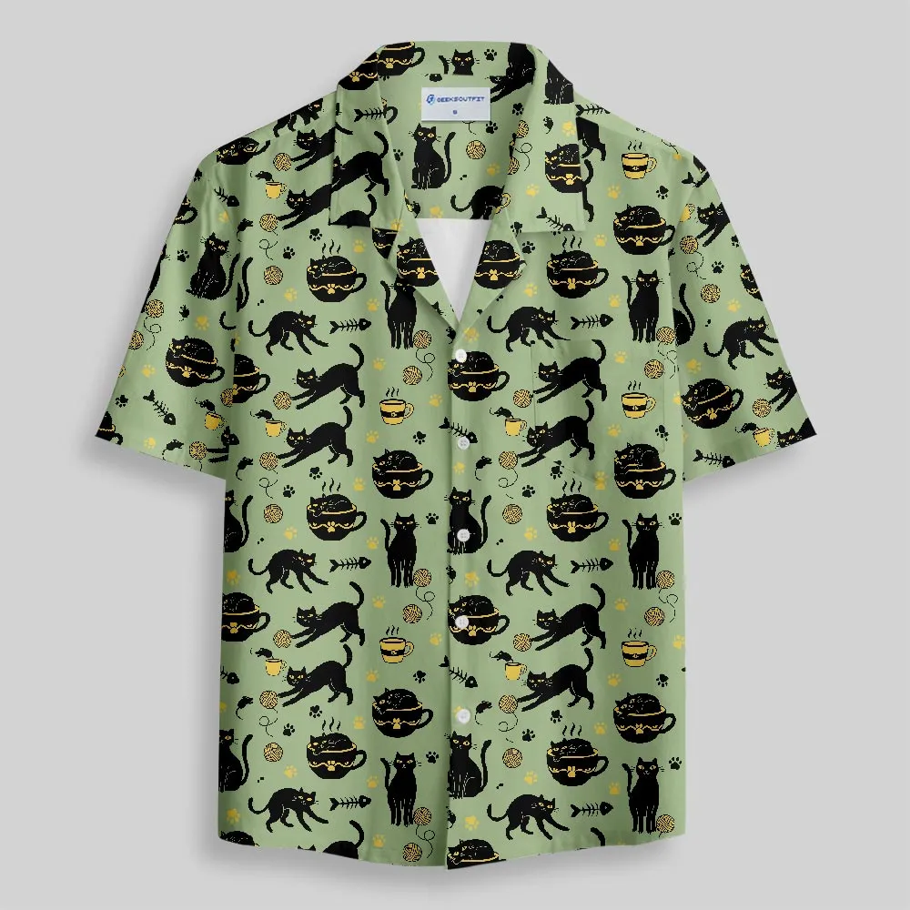 Midnight Cat Whispers Button Up Pocket Shirt