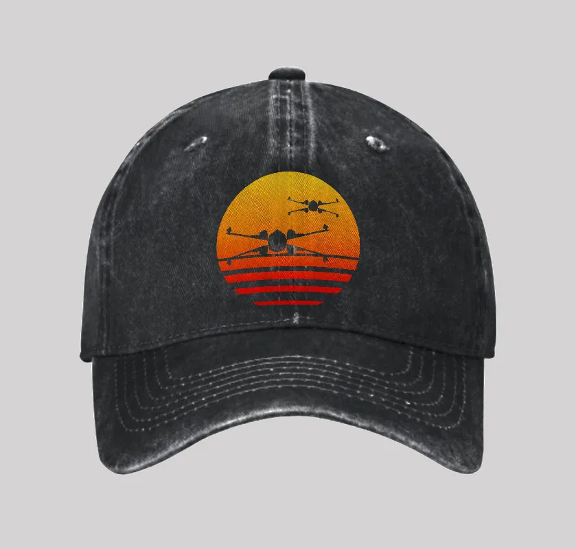Sunset Wing Starfighter Geek Washed Vintage Baseball Cap