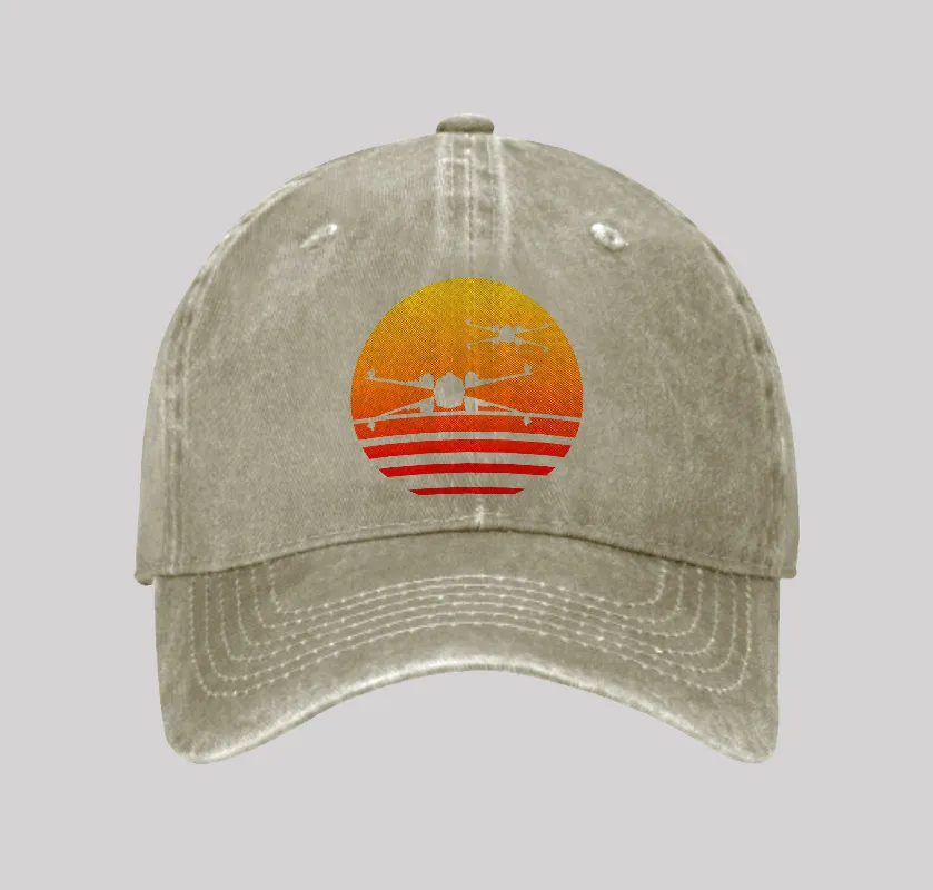 Sunset Wing Starfighter Geek Washed Vintage Baseball Cap - Image 5