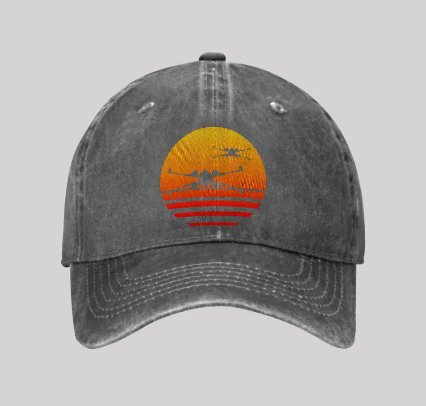 Sunset Wing Starfighter Geek Washed Vintage Baseball Cap - Image 2