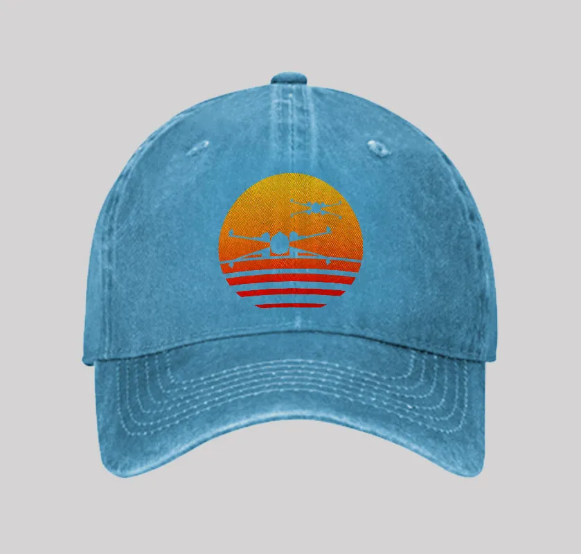 Sunset Wing Starfighter Geek Washed Vintage Baseball Cap - Image 4