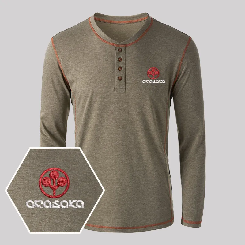 Arasaka Elite Geek Embroidered Long Sleeve Henley Shirts - Image 6