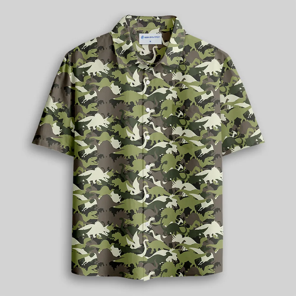 Camouflage Dinosaur Button Up Pocket Shirt