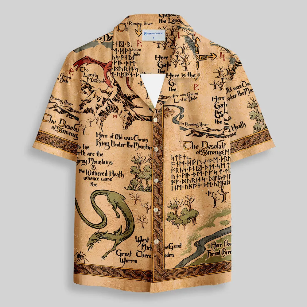 Medieval Science Fiction Map Button Up Pocket Shirt - Image 2