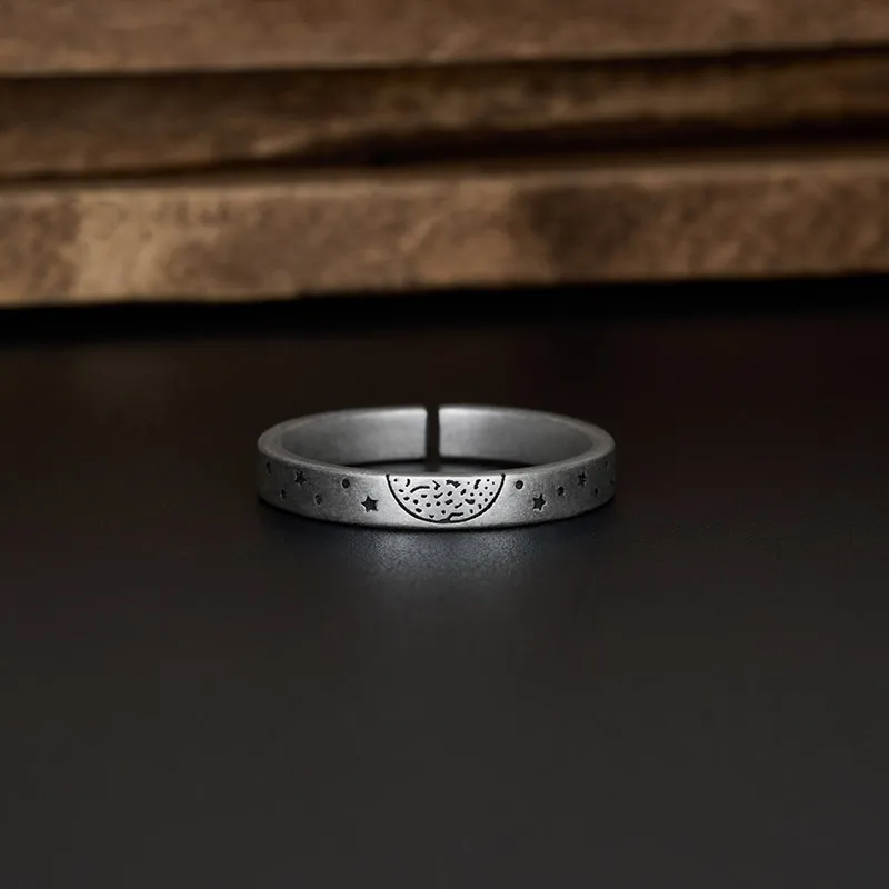 Moon Geek Silver Band Ring