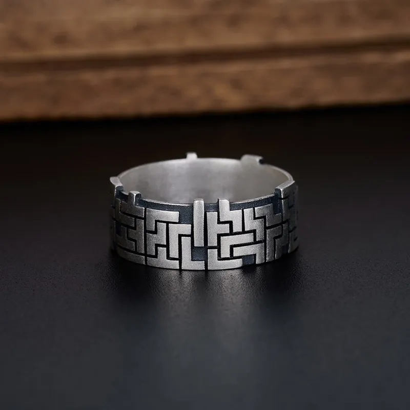 Tetris Geek Silver Band Ring