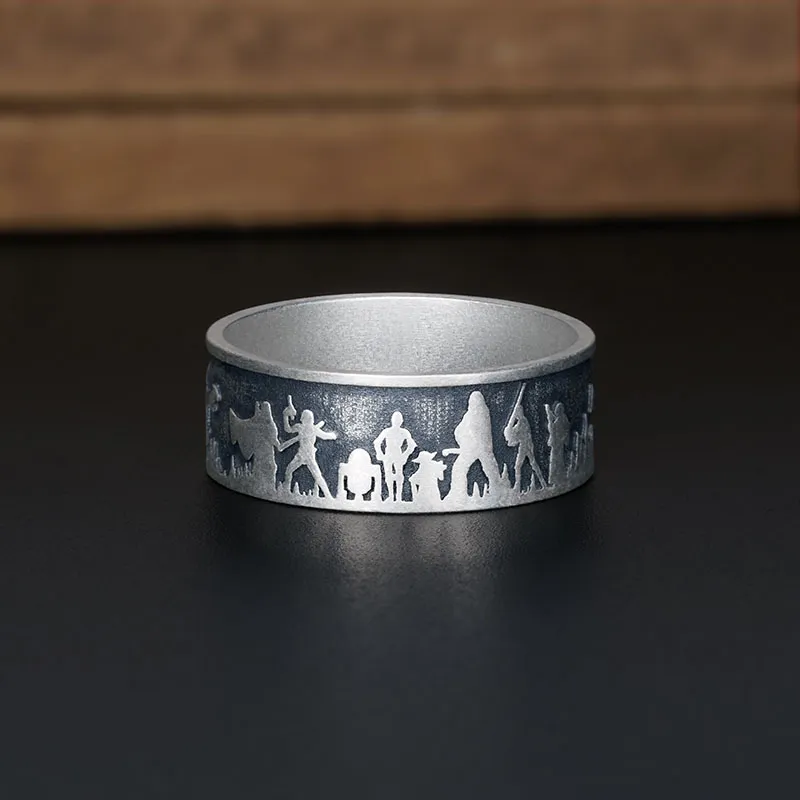 Silhouette Hero Geek Silver Band Ring