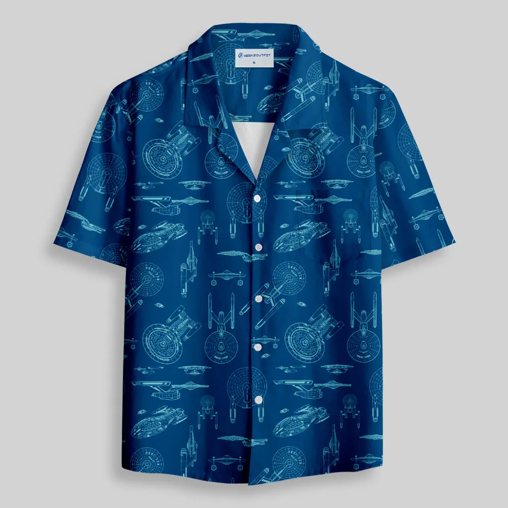 Spaceship Line Drawing Button Up Pocket Shirt - Image 2