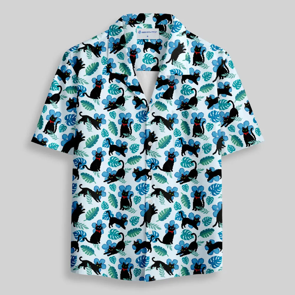 Pixel Cat Hawaii Button Up Pocket Shirt - Image 2