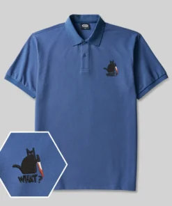 Alternative view of Cat What? Geek Embroidered Polo Shirt