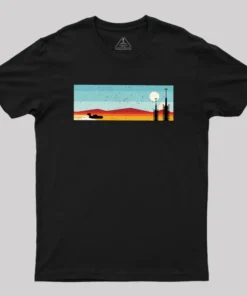 Desert Sunset Rocket Silhouette Geek T-Shirt