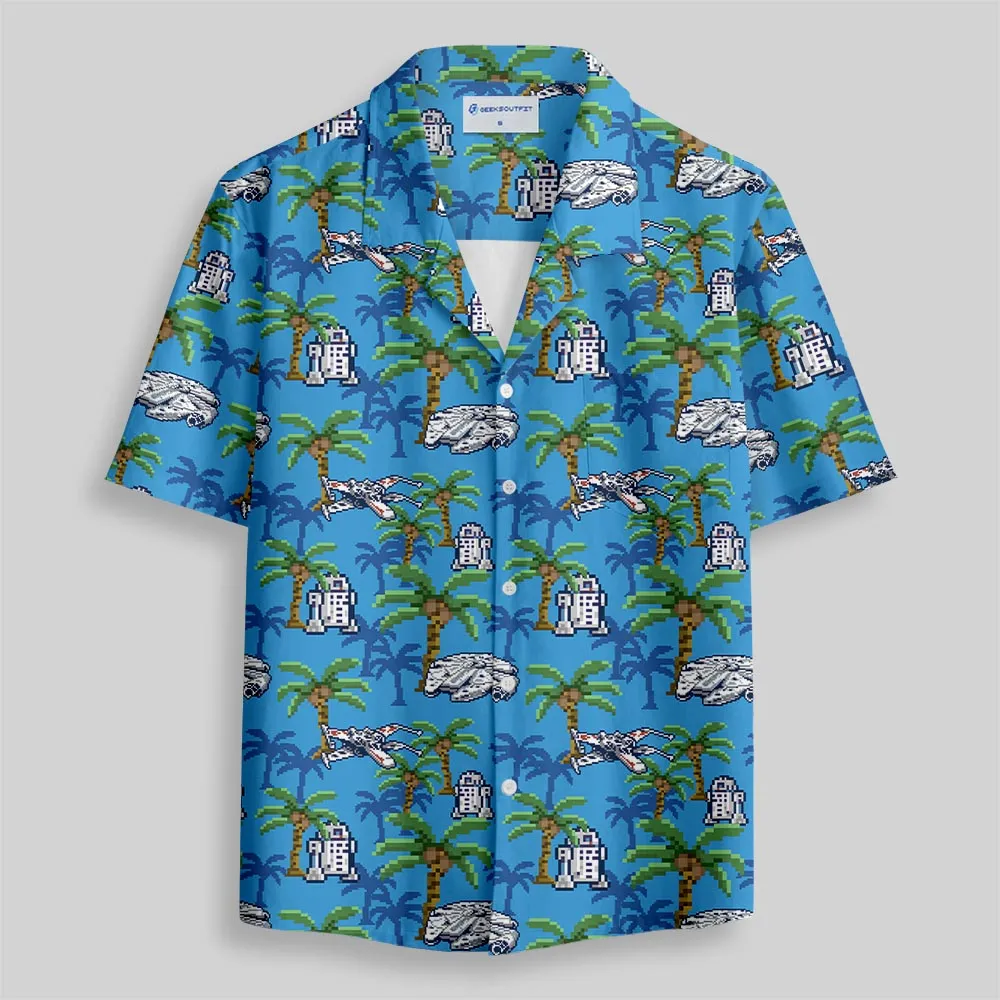 Pixel Scifi Space Button Up Pocket Shirt