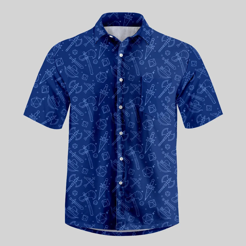 Scifi Medieval Weapons Blue Button Up Pocket Shirt